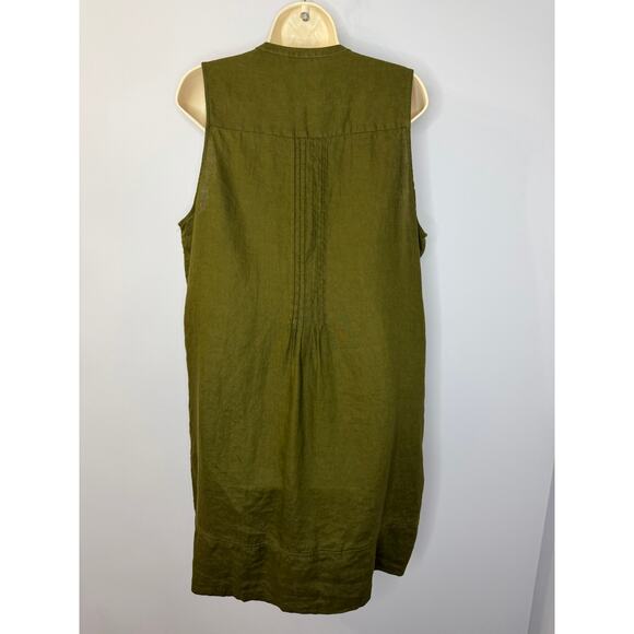 Quince European Linen Sleeveless Swing Mini Dress Martini Olive Sz L - Picture 11 of 11